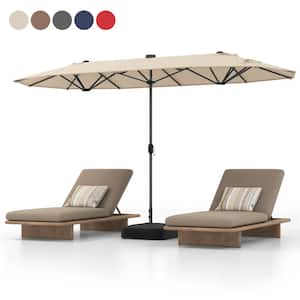 13 ft. Metal Patio Market Umbrella with 36 Solar-Powered LED Lights Cross Base Included in Beige