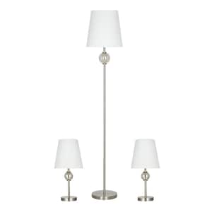 3-Piece Brushed Nickel Lamp Set (2 Table Lamps, 1 Floor Lamp)