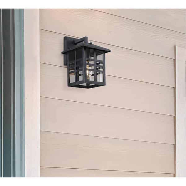 Caliste 1-Light Black Outdoor Wall Mount Lantern with Clear Glass, Dusk to Dawn Sensor