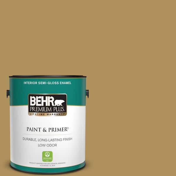 BEHR PREMIUM PLUS 1 gal. #S310-5 Brazilian Citrine Semi-Gloss Enamel Low Odor Interior Paint & Primer