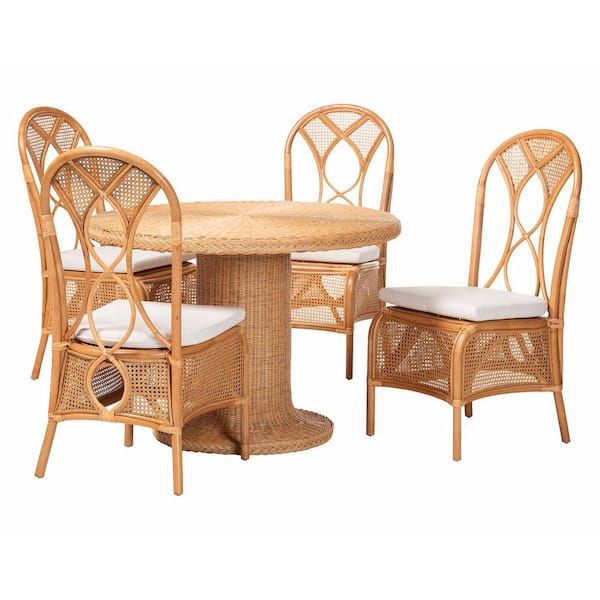 Wallis 5-Piece Light Honey Rattan Top Dining Set Seats 4