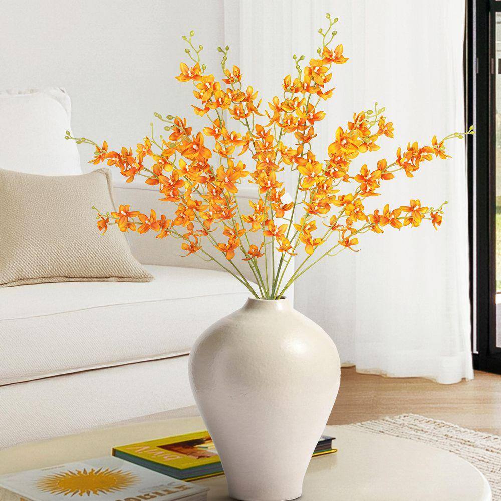 LIVING LUXURY 34 in. Orange Artificial Dendrobium Orchid Flower