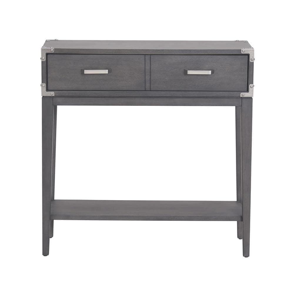 Tiny Gray Wood and Pewter Hallway Table with Storage