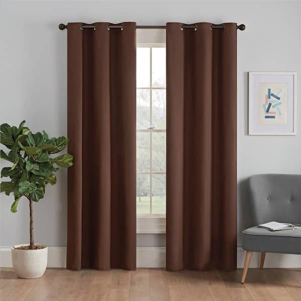 Eclipse Microfiber Thermaback Chocolate Solid Polyester 42 in. W x 63 in. L Blackout Single Grommet Top Curtain Panel