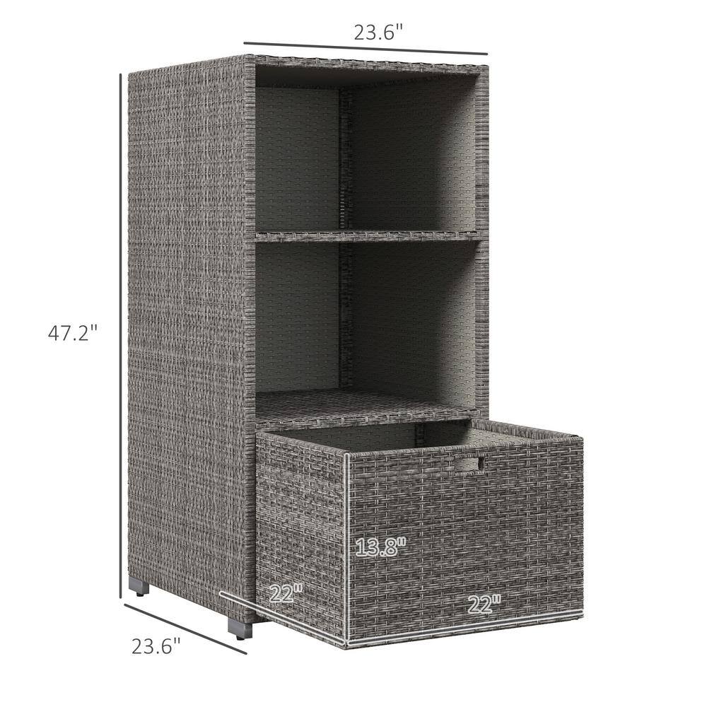 Mixed Gray Wicker Outdoor Storage Cabinet with Shelves
