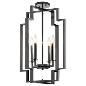 Downtown Deco 25 in. 4-Light Midnight Chrome Contemporary Candle Convertible Foyer Pendant Hanging Light to Semi-Flush