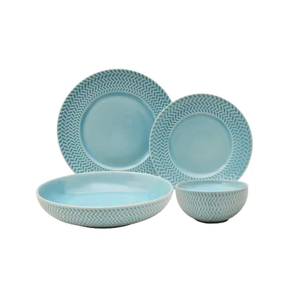 Sango Tweed Ridge 16-Piece Aqua Dinnerware Set