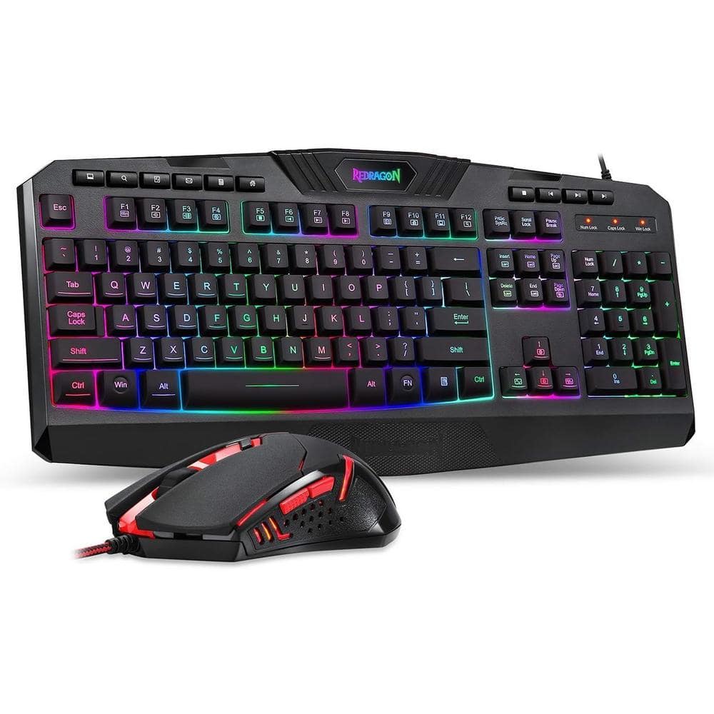 RGB Backlit Gaming Keyboard, Programmable Backlit Gaming Mouse in Black
