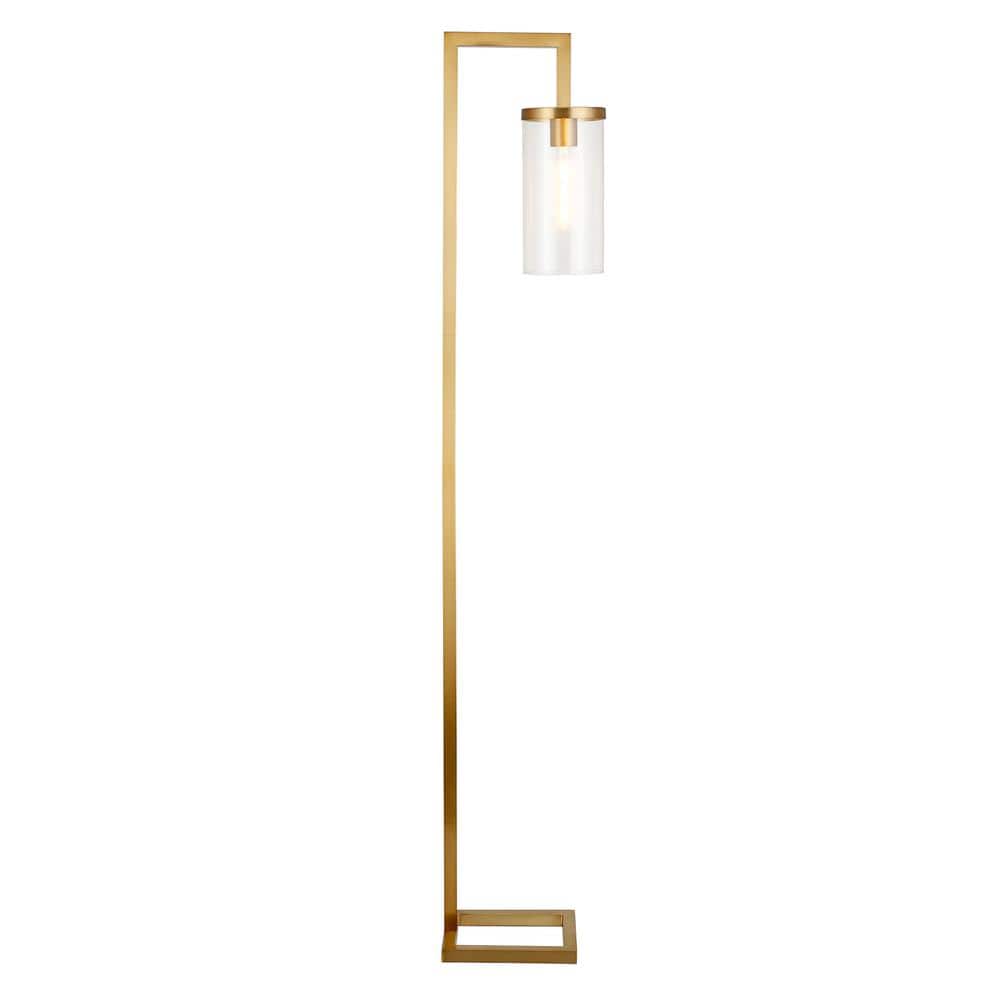 Arcadian Gold Arc Floor Lamp with Handmade Clear Glass Shade