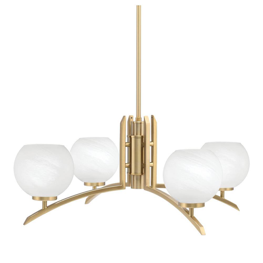 Siena 26.25 in. 4-Light New Age Brass Chandelier with 5.75 in. White Marble