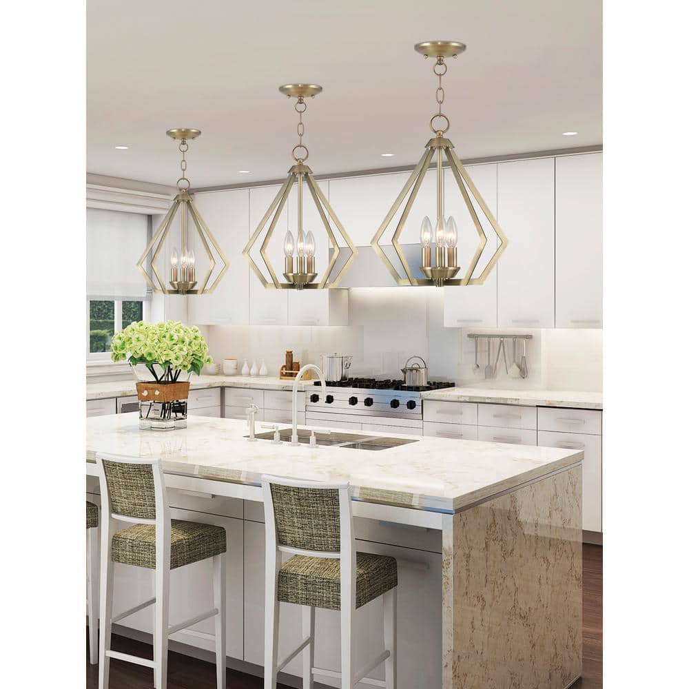Triangular Prism Mini Chandelier in Antique Brass with 3-Light Design