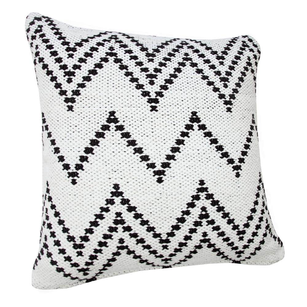 20" Square Black and White Cotton Chevron Throw Pillow