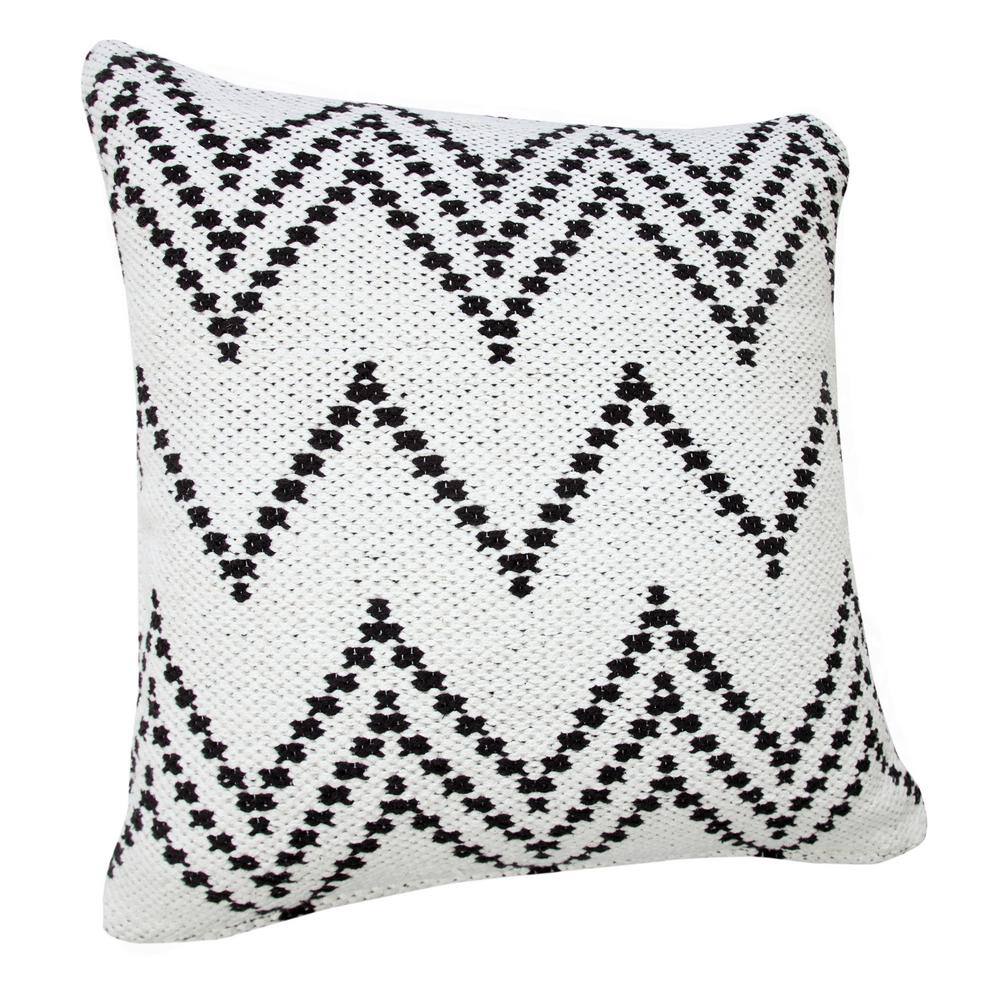 20" Square Black and White Cotton Chevron Throw Pillow