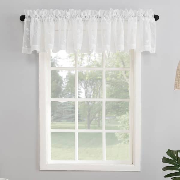 Sun Zero Delia Embroidered Floral Ivory Polyester 50 in. W x 17 in. L Rod Pocket Sheer Curtain Valance (Single Panel)