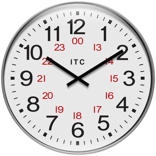 Profuse 24-Hour ITC Business Wall Clock, Silver, 19 in.