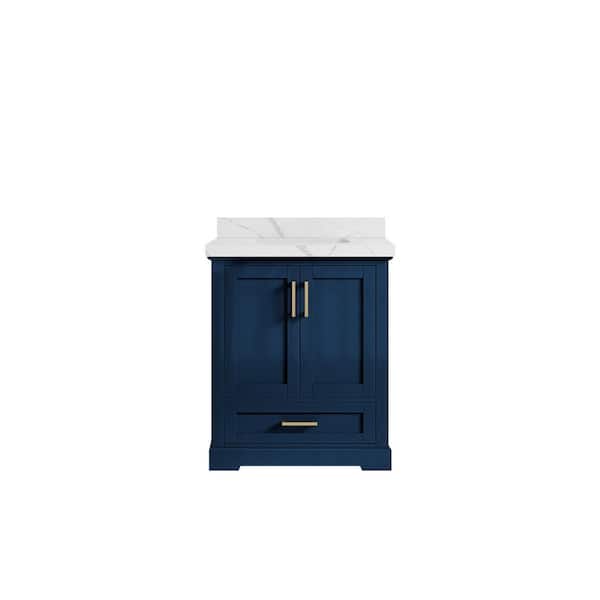 Willow Collections Boston 30 in. W x 22 in. D x 36 in. H Bath Vanity in Navy Blue with 2" Calacatta Quartz Top