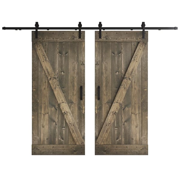 COAST SEQUOIA INC Z Series 72 in. x 84 in. Aged Barrel DIY Knotty Wood Double Sliding Barn Door with Hardware Kit