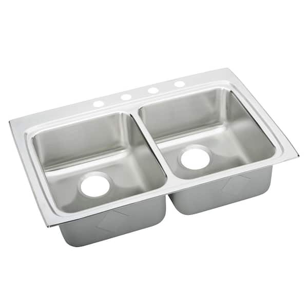 Elkay Lustertone Drop-In Stainless Steel 33 in. 4-Hole Double Bowl ADA Compliant Kitchen Sink with 6.5 in. Bowls