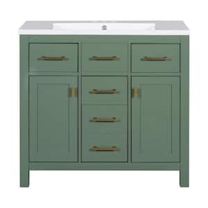 36 in. W x 18 in. D x 34 in. H Freestanding Bath Vanity in Green with White Cultured Marble Top