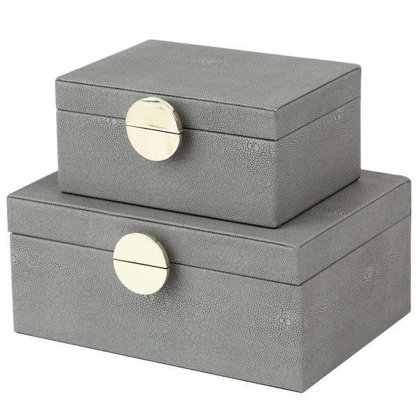 Gray 9 in. x 4 in. Faux Leather Decorative Box Set of 2 Z0BV24XB59 ...