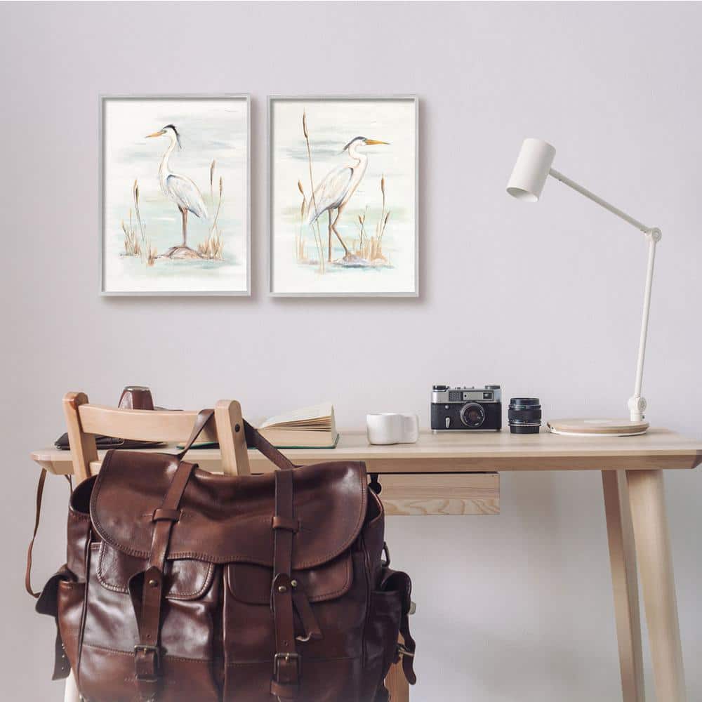 Elegant Heron Birds Gray Framed Canvas Wall Art Set
