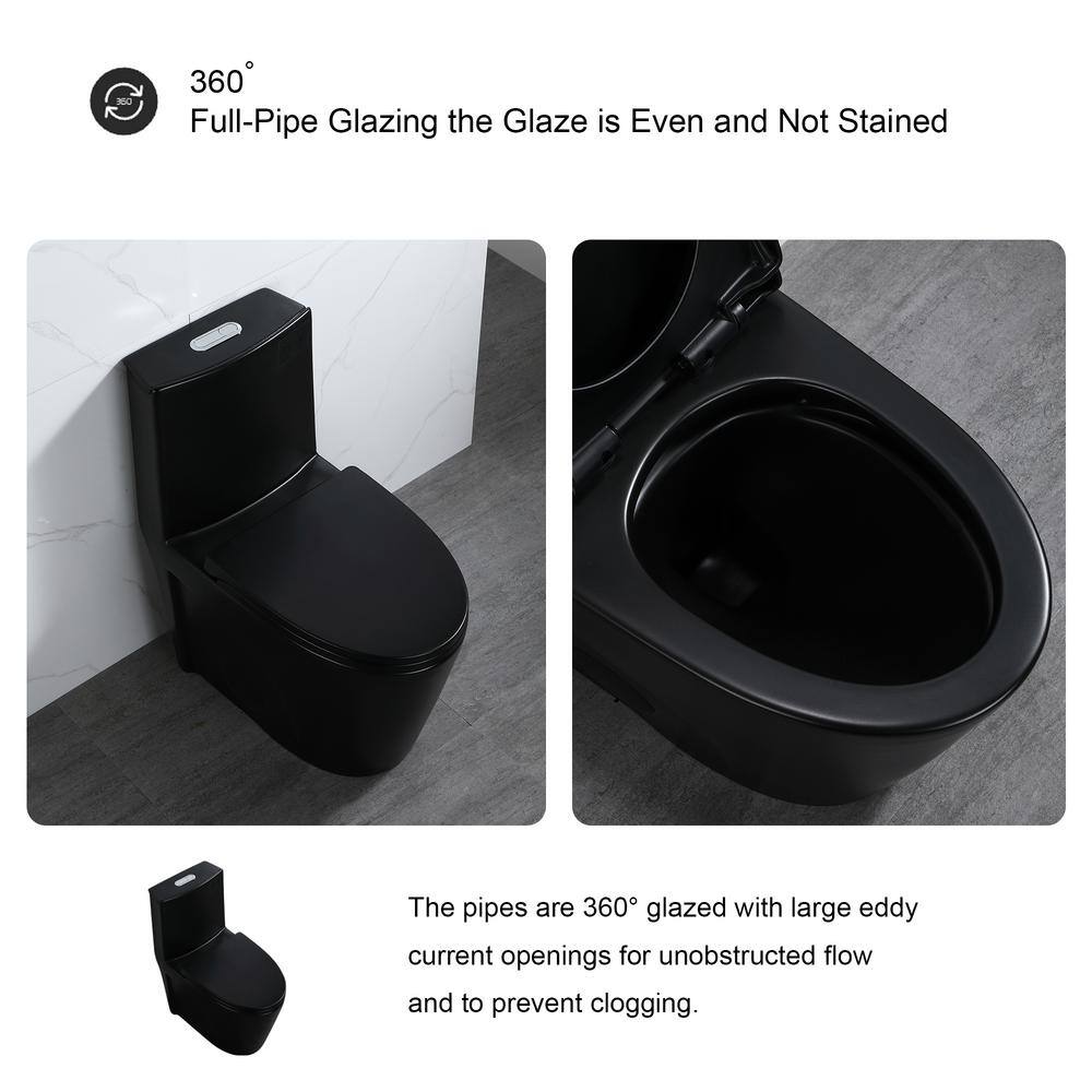 Matte Black Ceramic Elongated One-Piece Dual Flush Toilet
