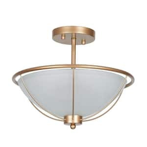 Morwenna Modern Farmhouse 13 in. 3-light Dark Gold Ceiling Light with Frosted Glass Shade, Bowl Semi-Flush Mount Light