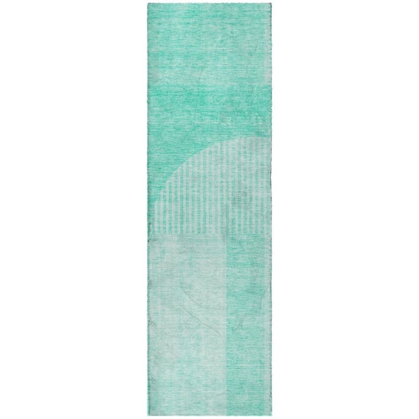 Dream Shag Premium Machine Washable Abstract ADS711 Teal 2 ft. x 7 ft. Runner Rug