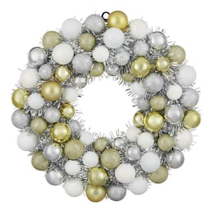 18 in White Gold Silver Ornament Wreath