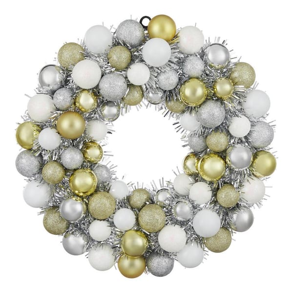 Home Accents Holiday 18 in White Gold Silver Ornament Wreath