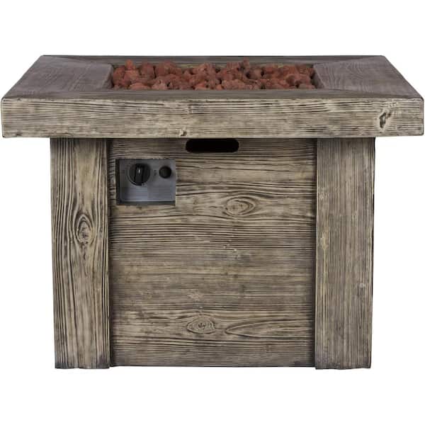 Shine Company Merida Square Outdoor Propane Gas Grey Fire Pit Table with Lava Rock, 34.75 in. Long