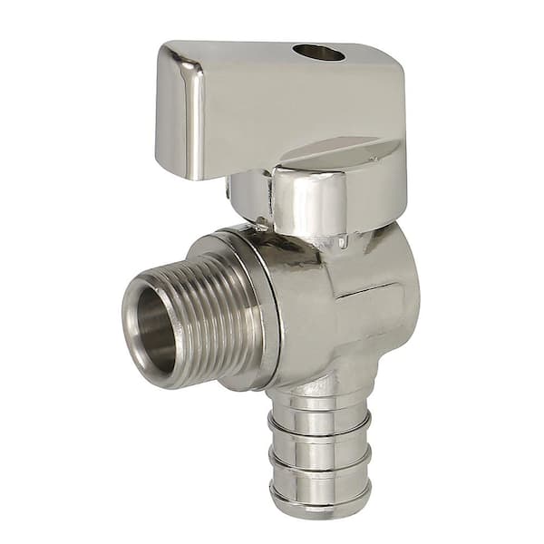 PLUMBFLEX 1/2 in. F1807 PEX x 3/8 in. OD COMP Quarter Turn Angle Compact Supply Stop valve Lead Free Chrome Plated Brass