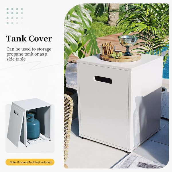 42 in. Outdoor Round Iron White Fire Pit Table with Propane Tank Holder