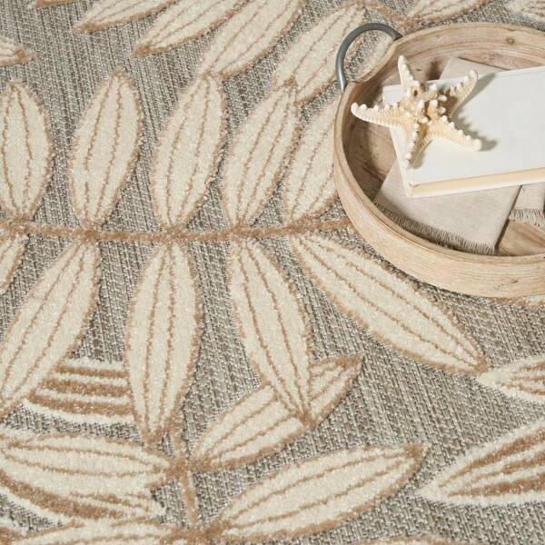 Nourison Aloha Natural 4 ft. Round Floral Modern Indoor/Outdoor