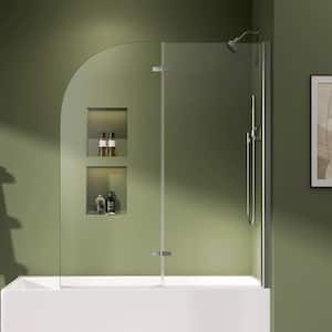 48 in. W x 58 in. H Frameless Bathtub Shower Door Foldable Pivot Hinged Bath Tub Door in Chrome with 1/4 in. Clear Glass