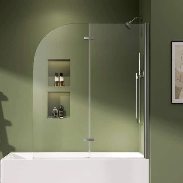 48 in. W x 58 in. H Frameless Foldable Swing Bathtub Shower Door Pivot Hinged Bath Tub Door in Chrome with Clear Glass