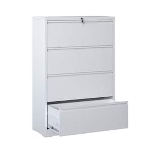4-Drawer White Metal 35.43 in. W. Lateral File Cabinet with Lock, Home Office Hanging File Letter/Legal/F4/A4 Size