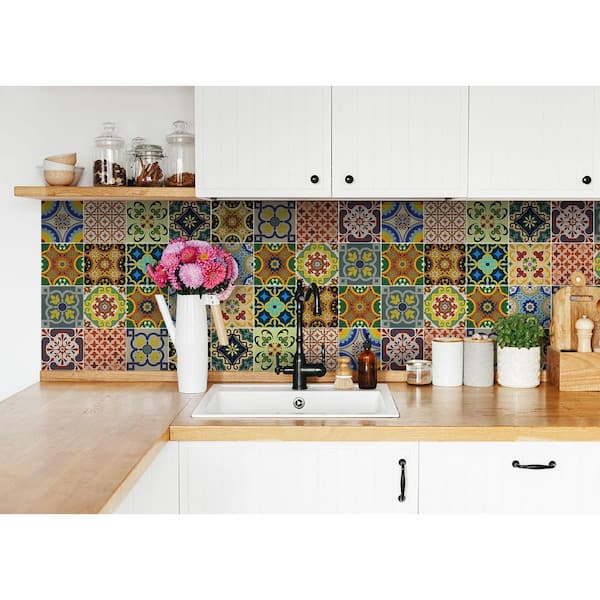 24-Sheet Peel and Stick Tile Backsplash - 6 inchx6 inch Premium Kitchen Backsplash Peel and Stick Tile,Subway 3D Wall Panels,Flower Color, Size: 15