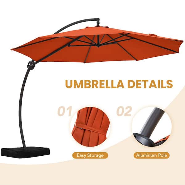 11 ft aluminum patio umbrella in cashew Outdoor with Base Aluminium Curved Cantilever Umbrella coated aluminum pole ensures stability and durability JEAREY 11 ft. Large Outdoor