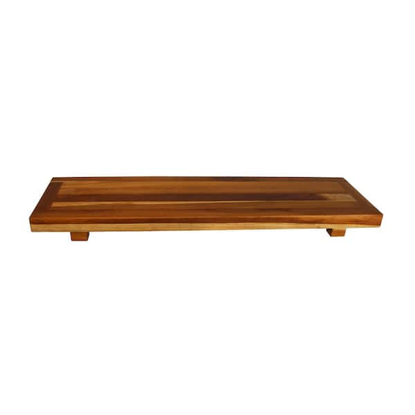 EcoDecors Eleganto 34 in. Teak Bath Tray/Shower Caddy and Seat in Earthy Teak Finish