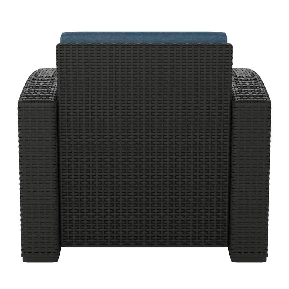 Elegant All-Weather Resin Wicker Outdoor Armchair with Gray Cushions