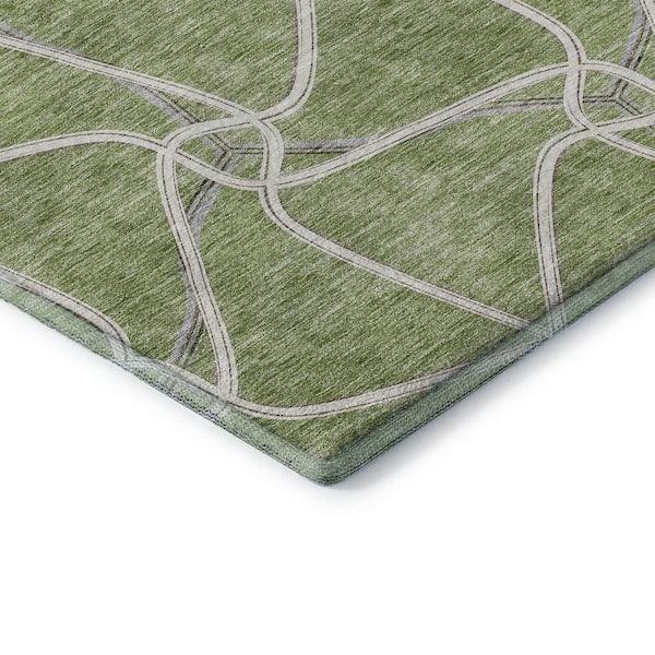 Mayfield Premium Machine Washable Abstract AMF948 Aloe 8 ft. x 8 ft. Round Rug