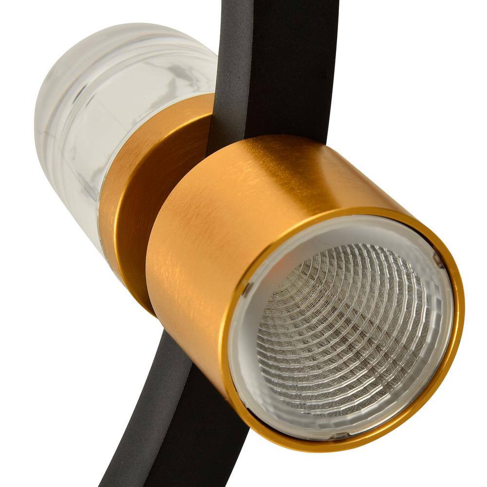 Black and Gold Adjustable LED Ring Chandelier with Crystal Shades