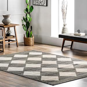 Gianna Contemporary Geometric Checker Tile Gray 6 ft. 7 in. x 9 ft. Area Rug