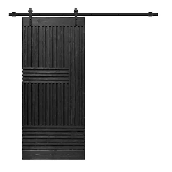 CALHOME Japanese 30 in. x 84 in. Pre Assemble Black Stained Wood Interior Sliding Barn Door with Hardware Kit