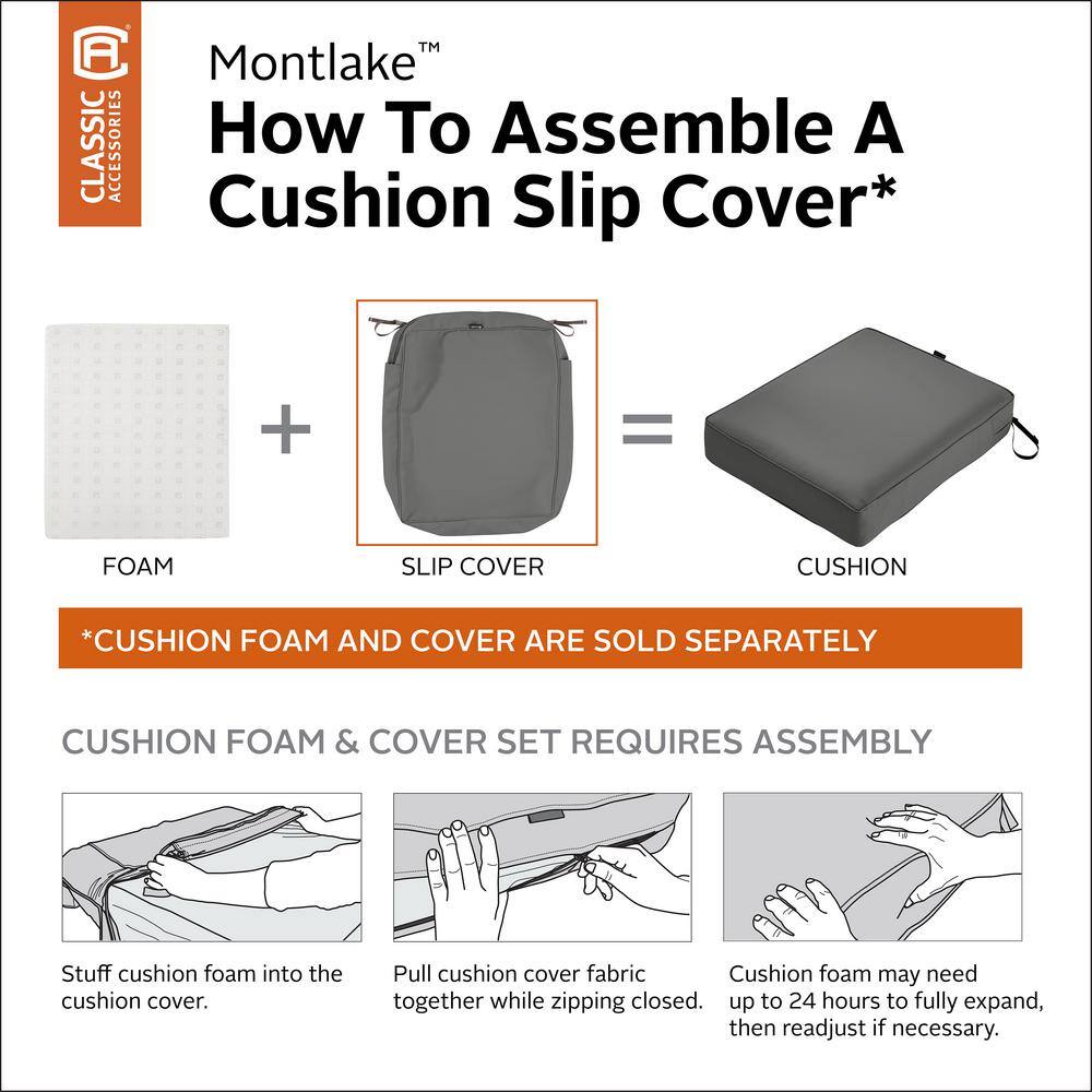Montlake FadeSafe Light Charcoal Grey Patio Chaise Lounge Cushion Slip Cover, 72"L x 21"W