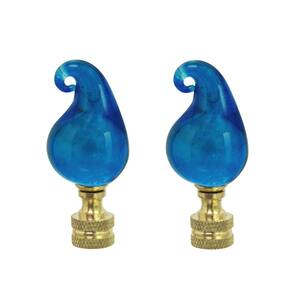 2-1/2 in. Blue Glass Lamp Finial with Solid Brass (2-Pack)