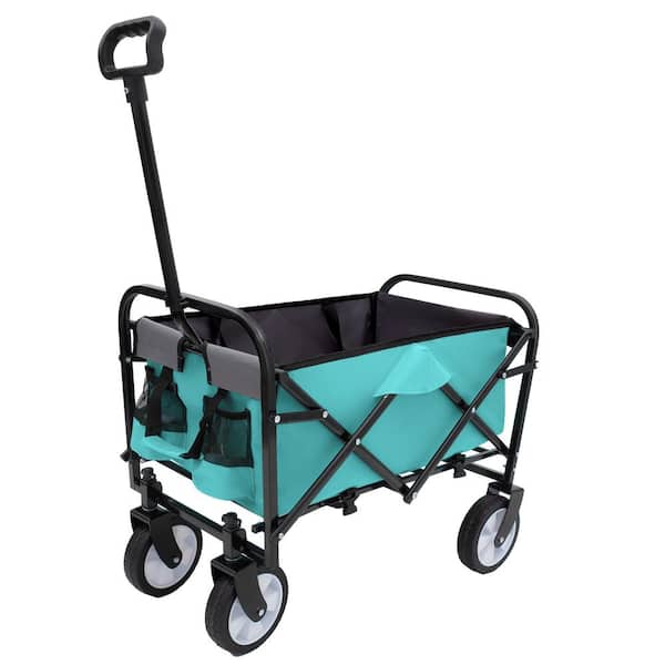 9.74 cu. ft. Blue Gray Fabric Wagon Cart, Folding Outdoor Garden Cart w/ All-Terrain Wheels for Camping Shopping Fishing