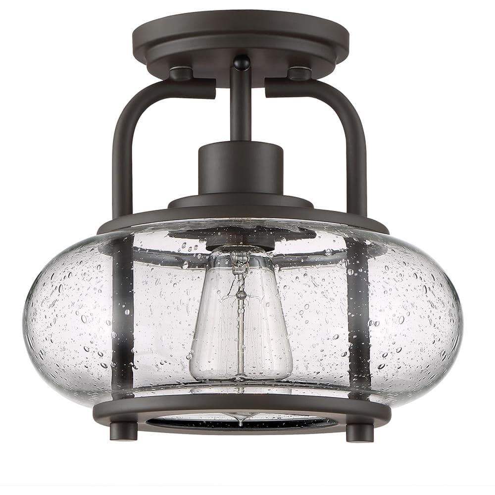 Old Bronze and Glass Semi-Flush Mount Light Fixture
