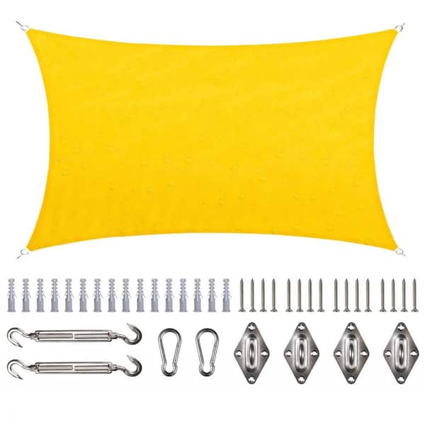 COLOURTREE 7 ft. x 12 ft. Waterproof Yellow Rectangle Sun Shade Sail 220 GSM with Hardware Installation Kit